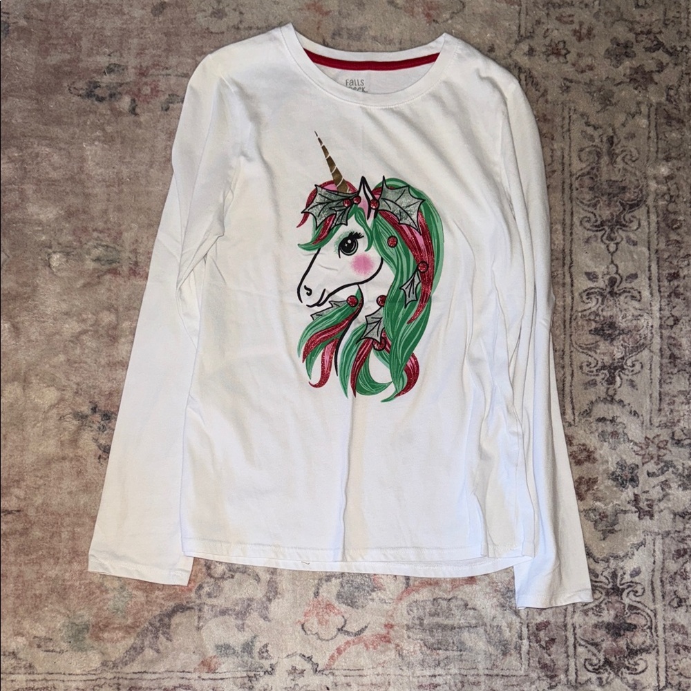 H&M Kids Unicorn Long Sleeve Tee - White with Green and Red